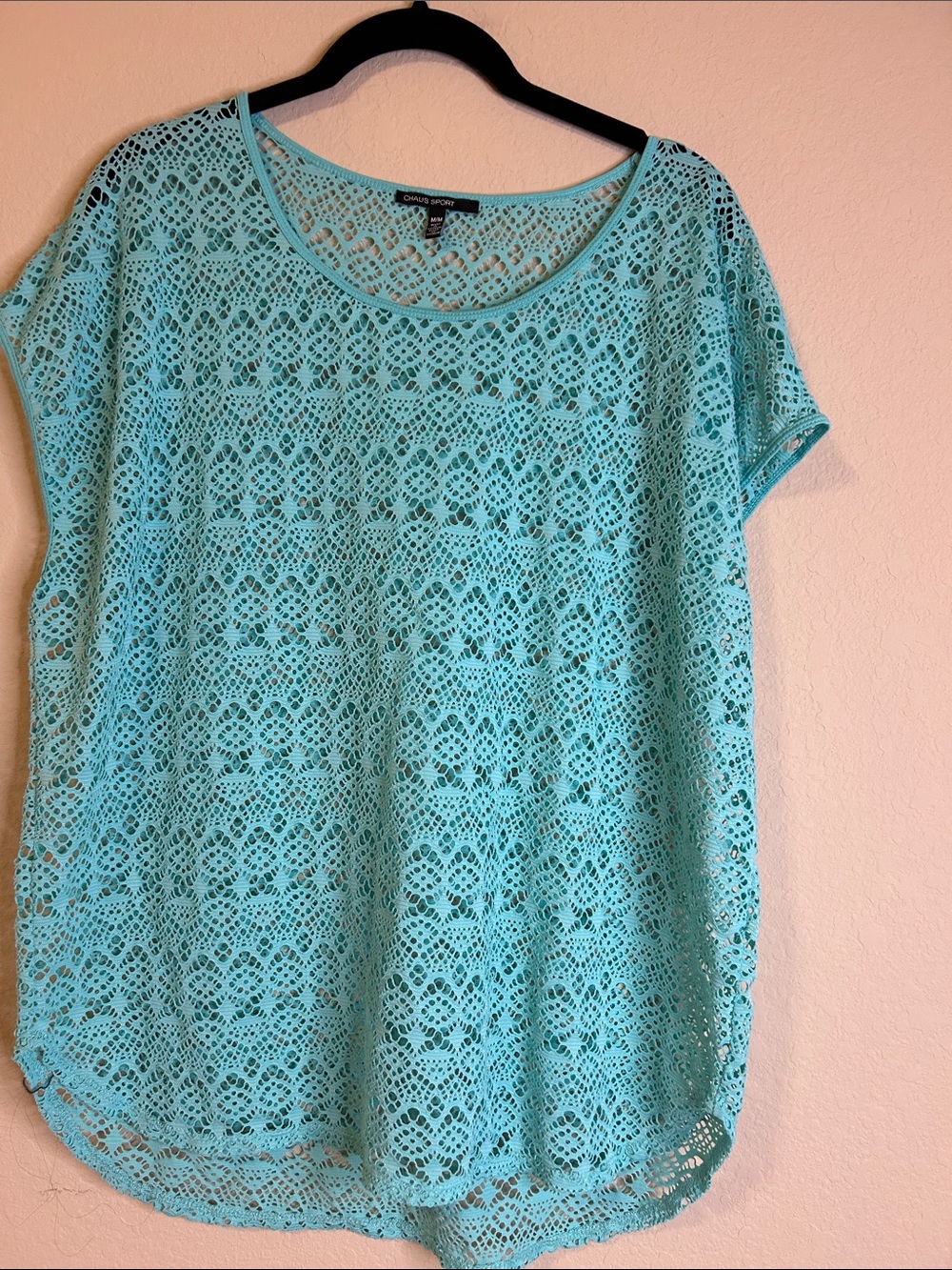 Light Blue Chaus Sport Open-Knit Patterned Top Size M
